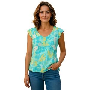 Lara Lane Blue and Yellow Cap Sleeve Blouse
